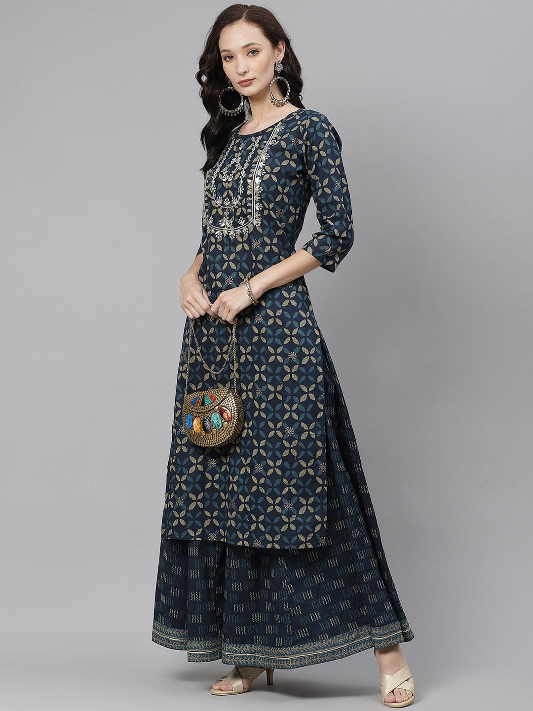  Indiogo blue Kurta Set With Palazzo -  world