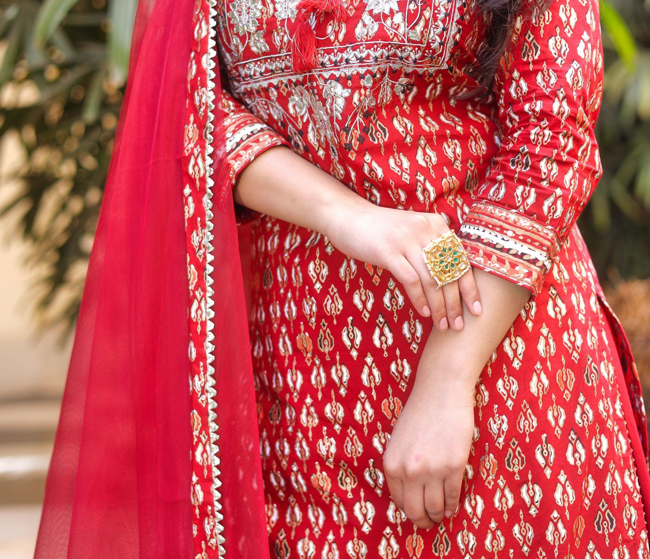  maroon Cotton Kurta palazzo set with net dupatta - world.com