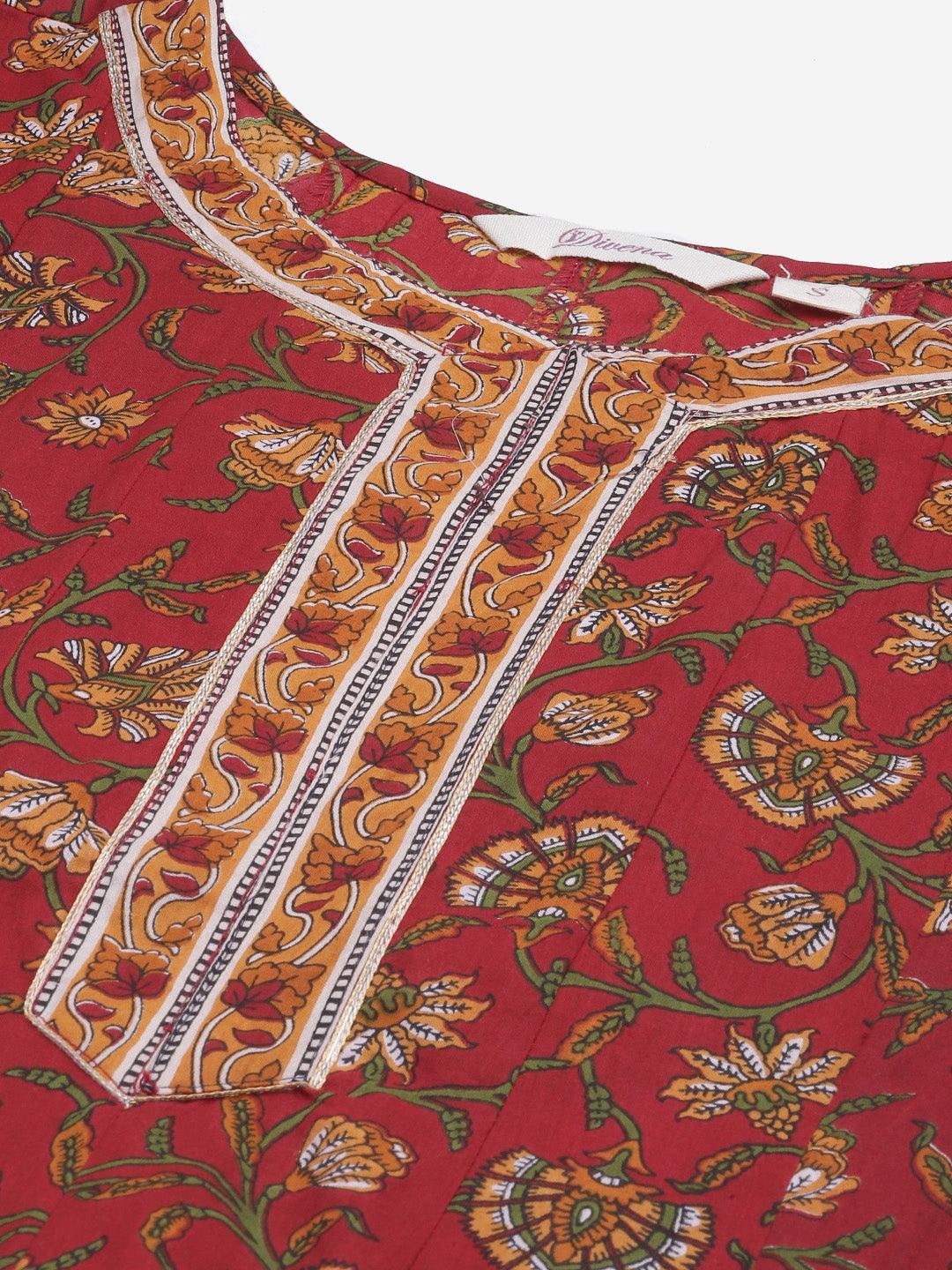  Red Flaired Cotton Anarkali Kurta -  world