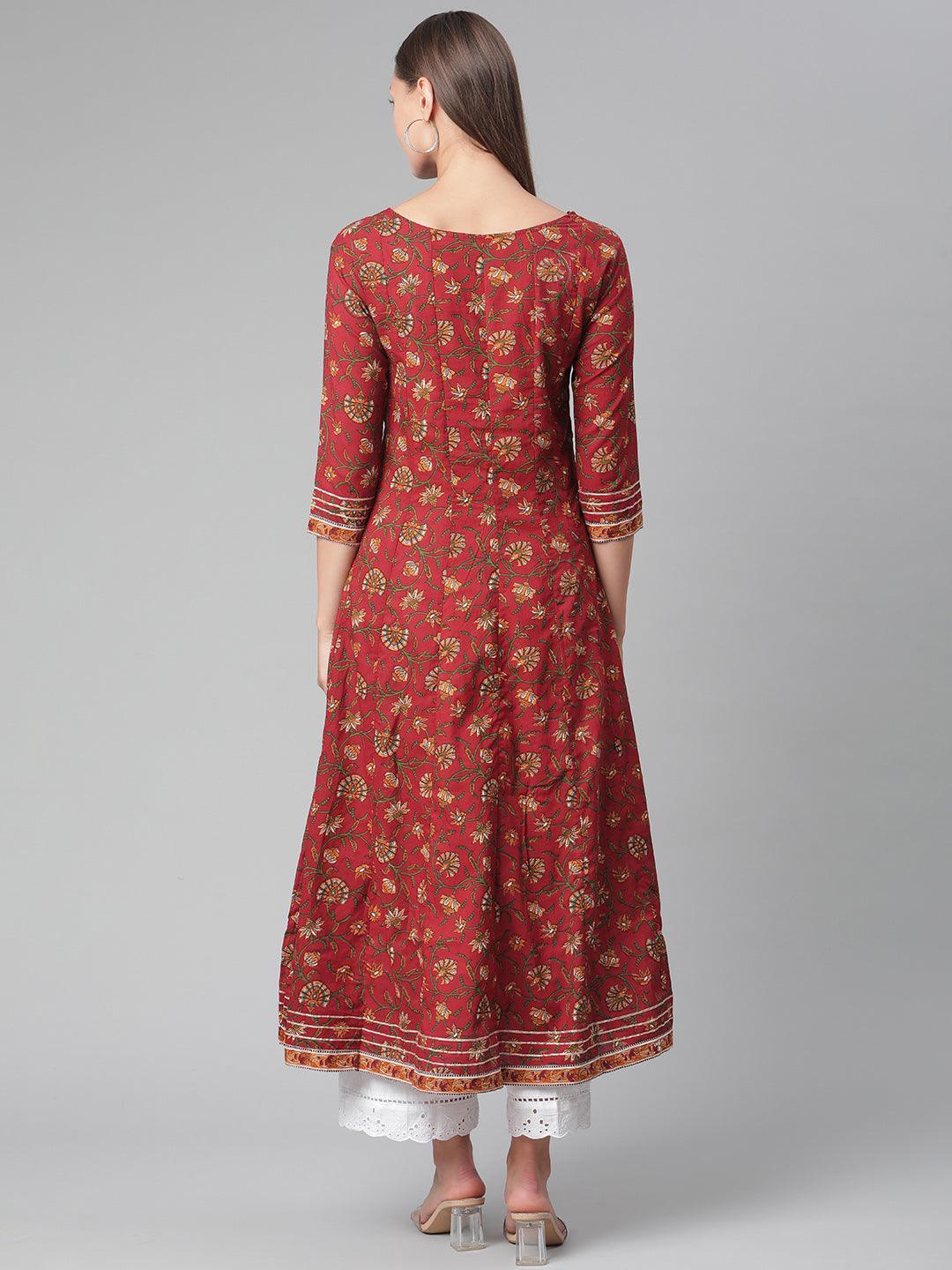  Red Flaired Cotton Anarkali Kurta -  world