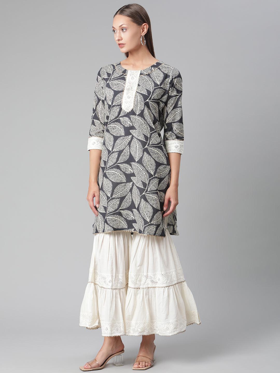  Printred Cotton Kurta Set With Sharara And Dupatta -  world