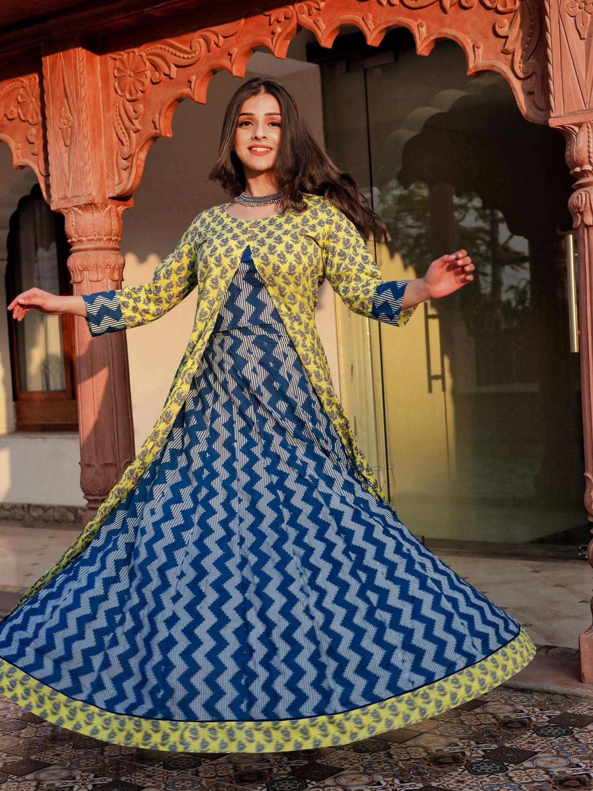  Yellow Shurg Style Cotton kurta with Skirt - world.com