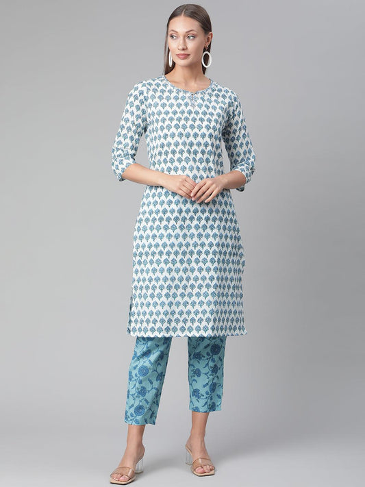  White Cotton Kurta Pant set -  world
