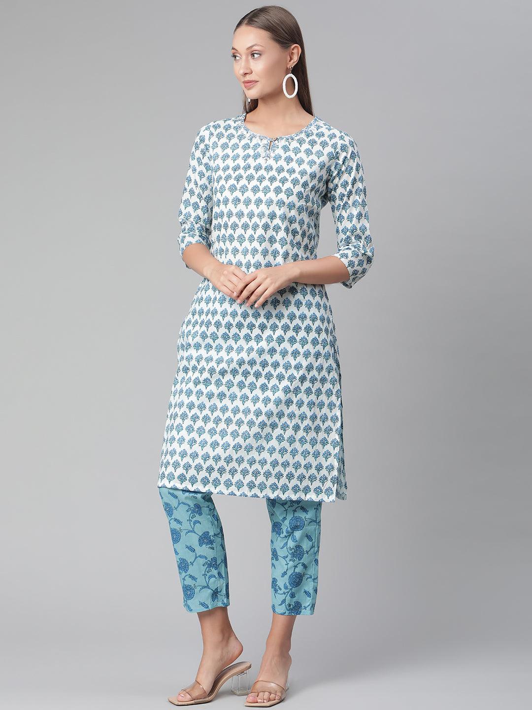  White Cotton Kurta Pant set -  world