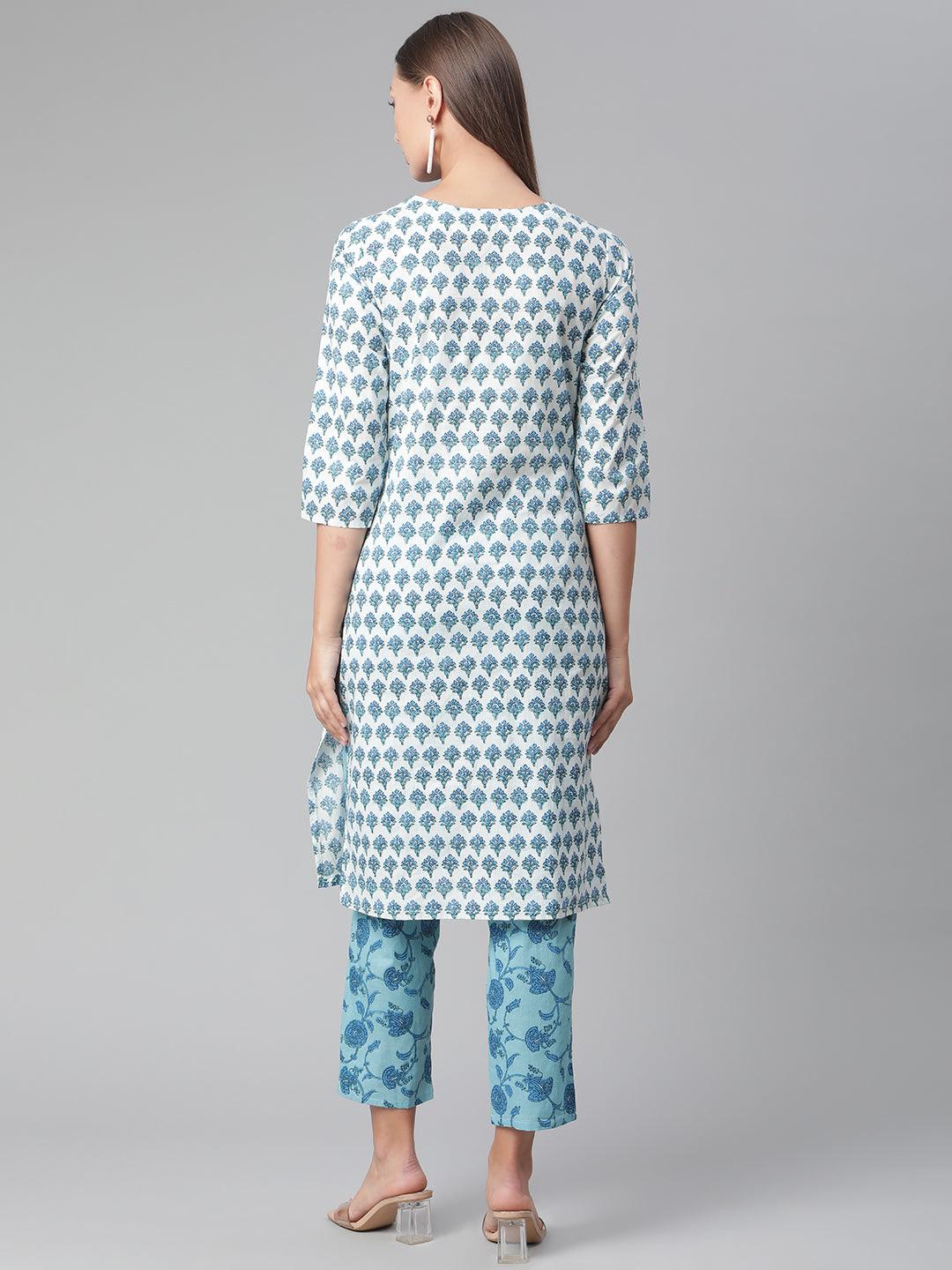  White Cotton Kurta Pant set -  world