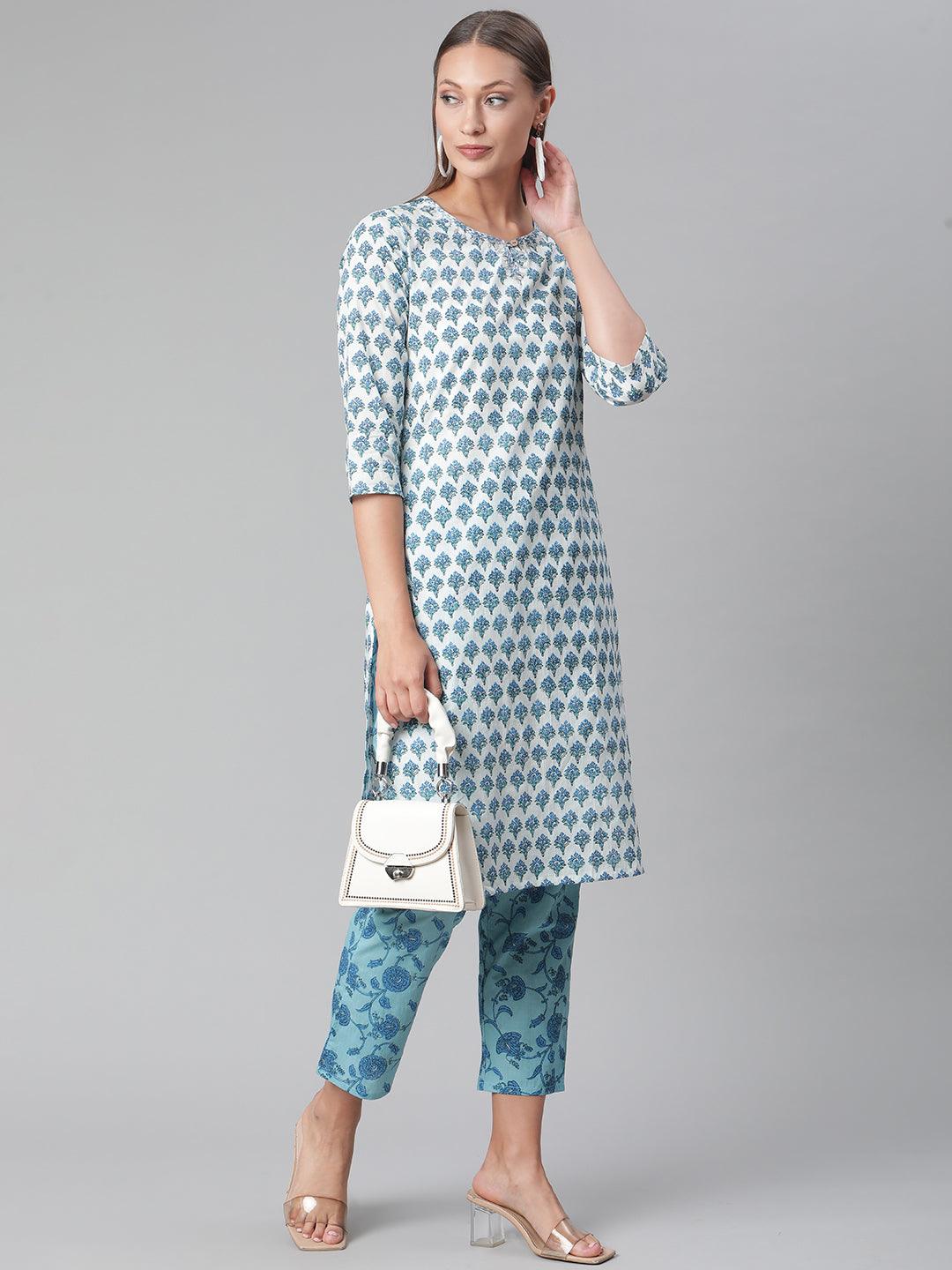  White Cotton Kurta Pant set -  world