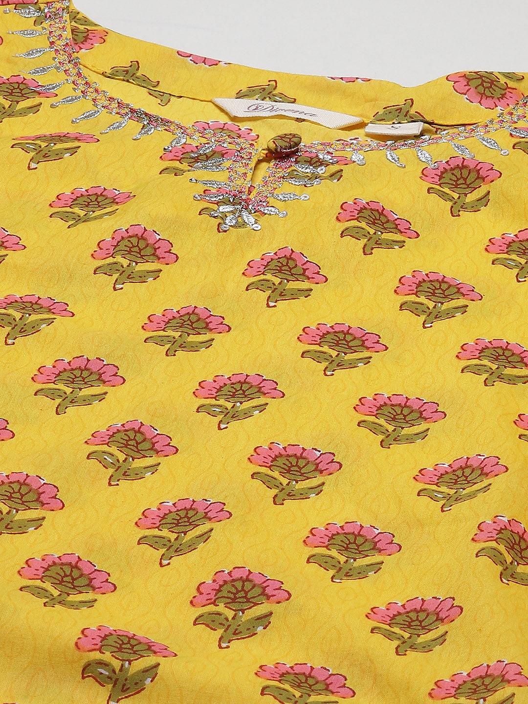  Yellow Printed Kurta with Lahariya Sharara and Ruffled Dupatta Set -  world