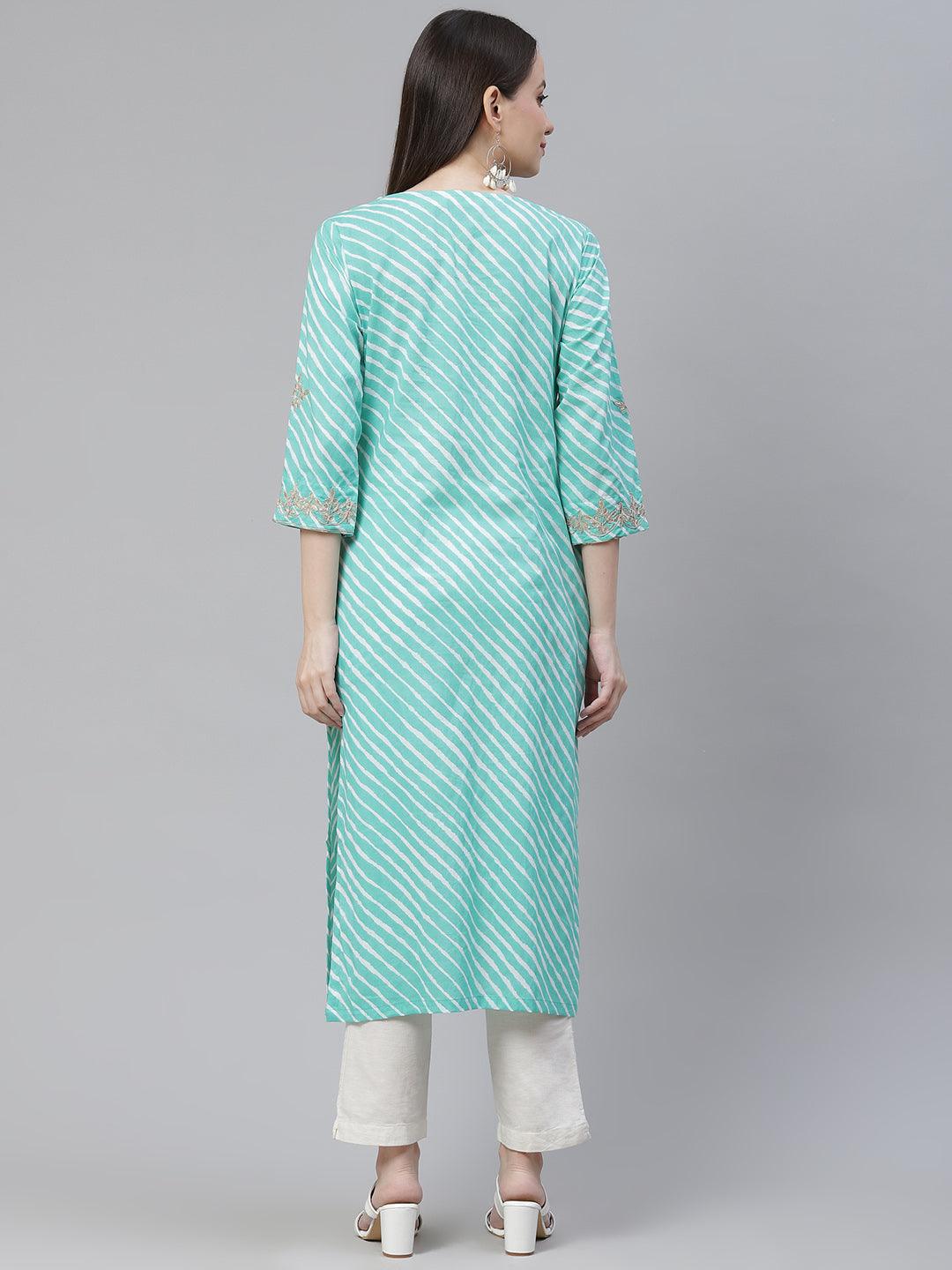  Green Leheriya Cotton Gota Patti Straight Kurta -  world