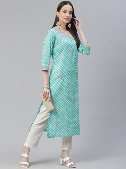  Green Leheriya Cotton Gota Patti Straight Kurta -  world