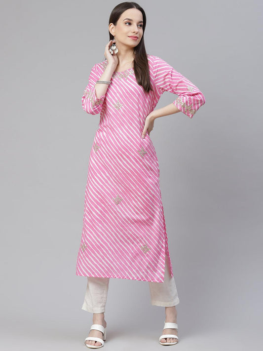  Pink Lahariya Cotton Gota patti Straight Kurta -  world