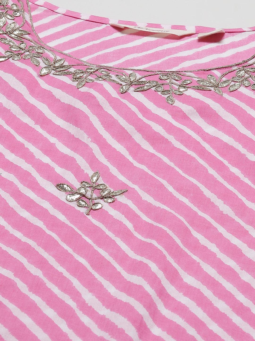  Pink Lahariya Cotton Gota patti Straight Kurta -  world
