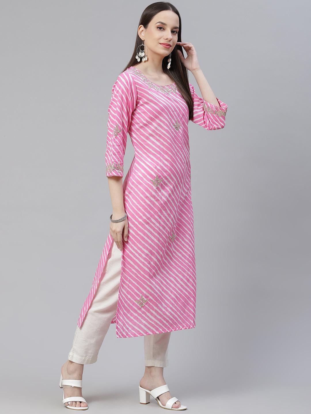  Pink Lahariya Cotton Gota patti Straight Kurta -  world