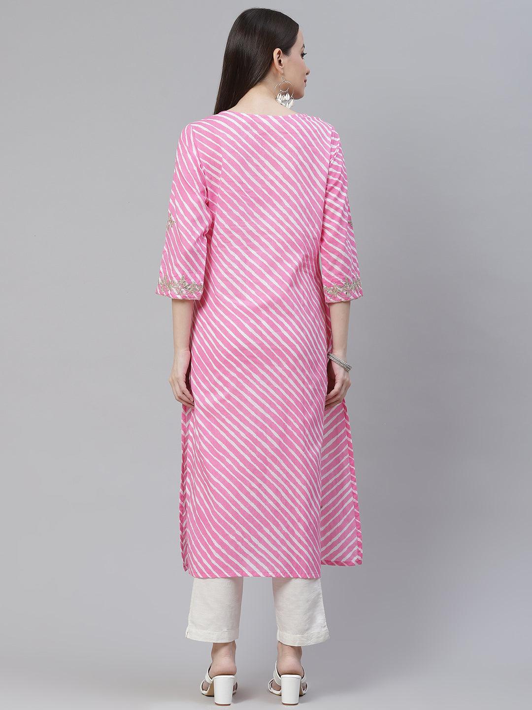  Pink Lahariya Cotton Gota patti Straight Kurta -  world