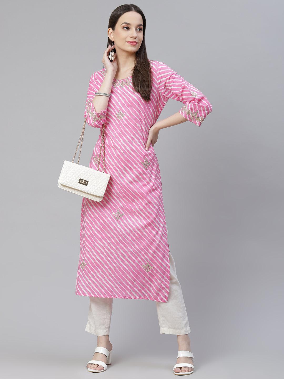  Pink Lahariya Cotton Gota patti Straight Kurta -  world