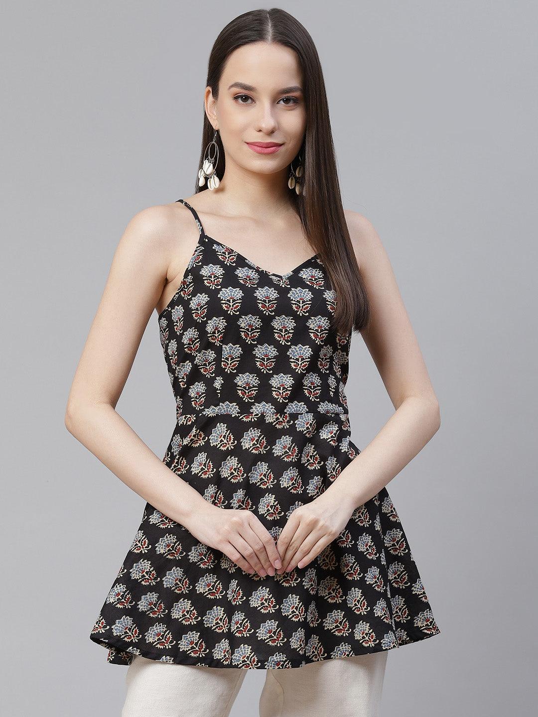  Block Printed Shoulder Strip Cotton Top -  world