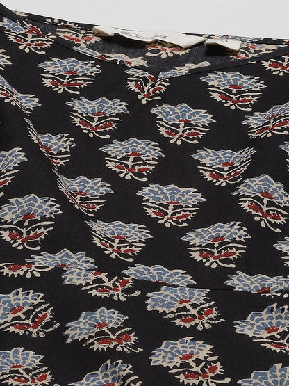  Block Printed Shoulder Strip Cotton Top -  world