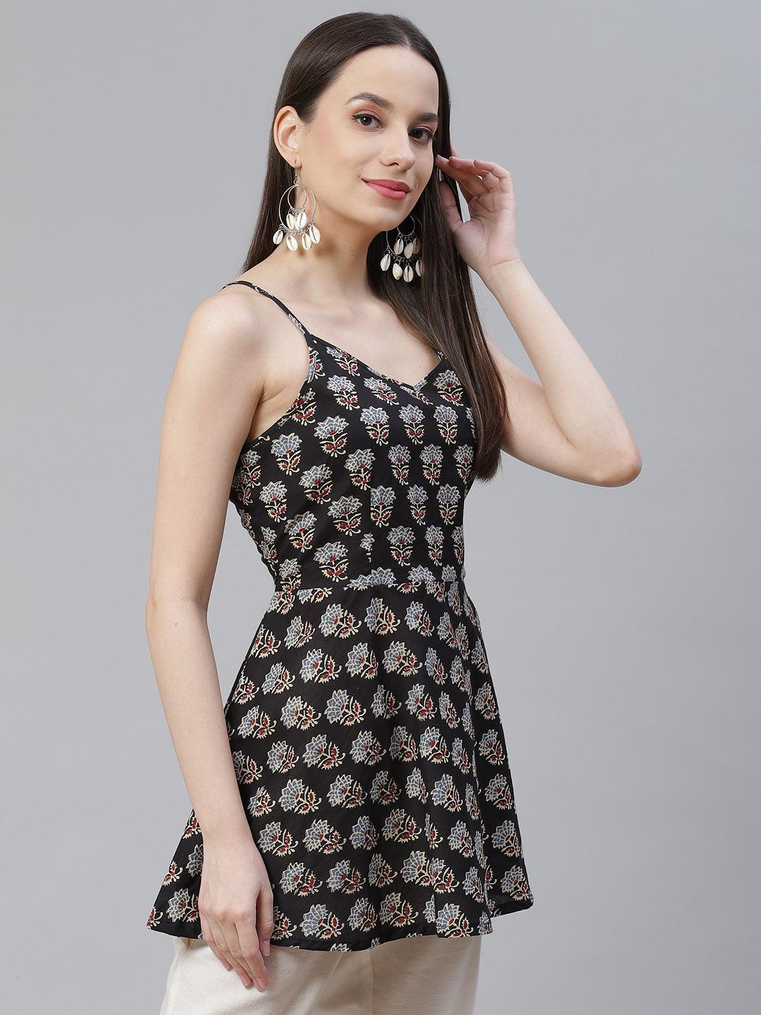  Block Printed Shoulder Strip Cotton Top -  world