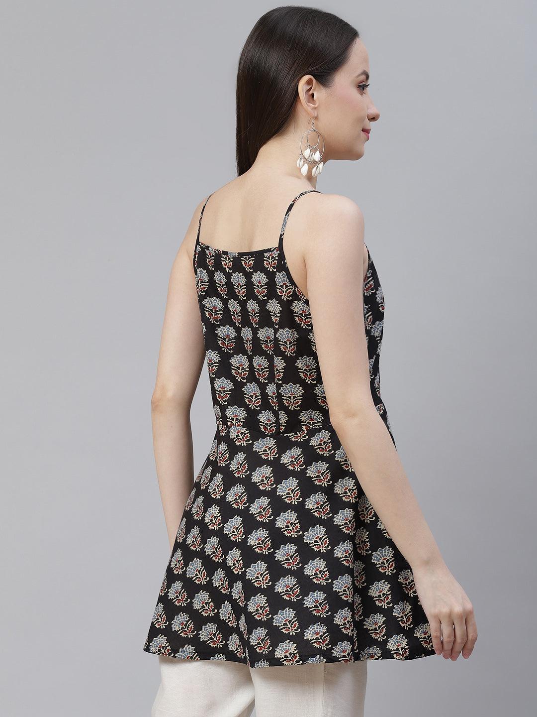  Block Printed Shoulder Strip Cotton Top -  world