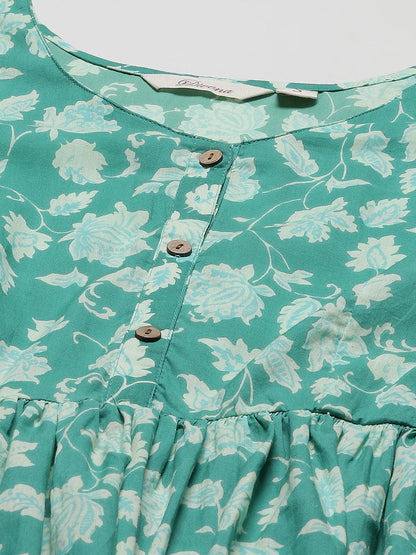  Sea green Floral Printed Peplum Cotton top -  world