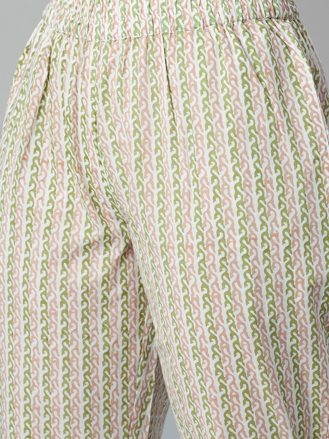  Pastel green Floral Printed Cotton kurta Pant Set -  world