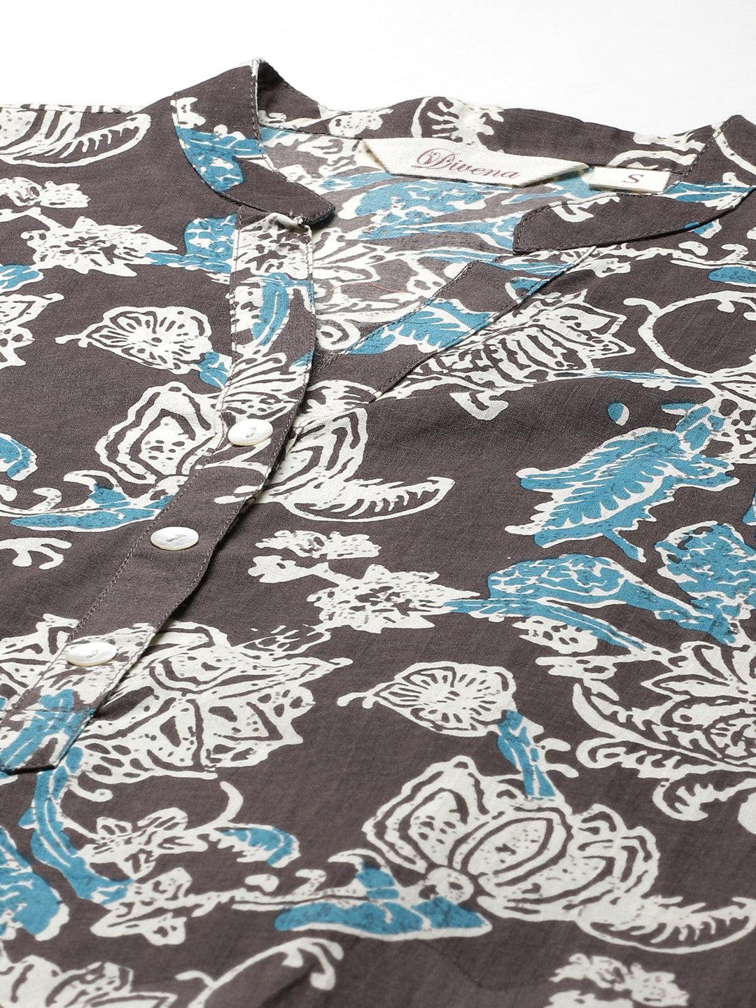  Brown Floral printed Straight kurta -  world