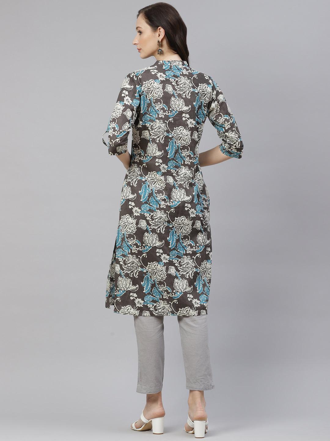  Brown Floral printed Straight kurta -  world