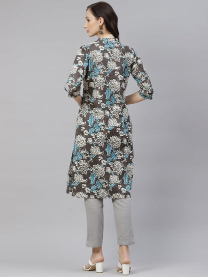  Brown Floral printed Straight kurta -  world
