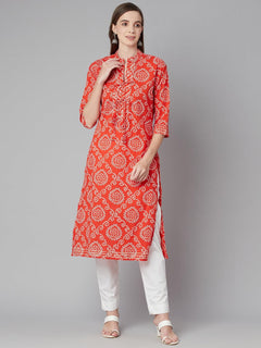Red bandhej Straight Kurta