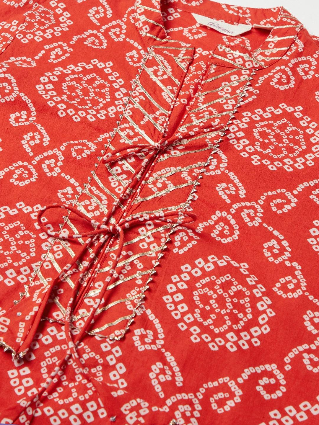  Red bandhej Straight Kurta -  world