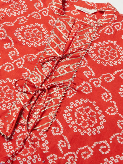  Red bandhej Straight Kurta -  world