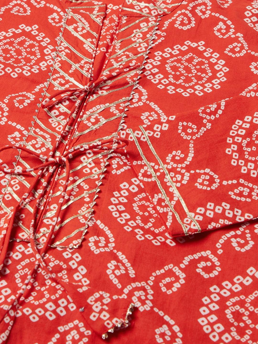  Red bandhej Straight Kurta -  world
