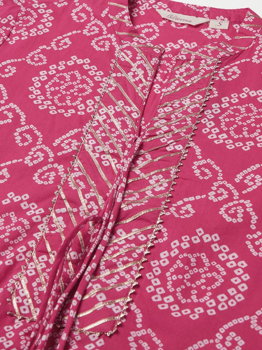  Pink Bandhej Straight Kurta -  world
