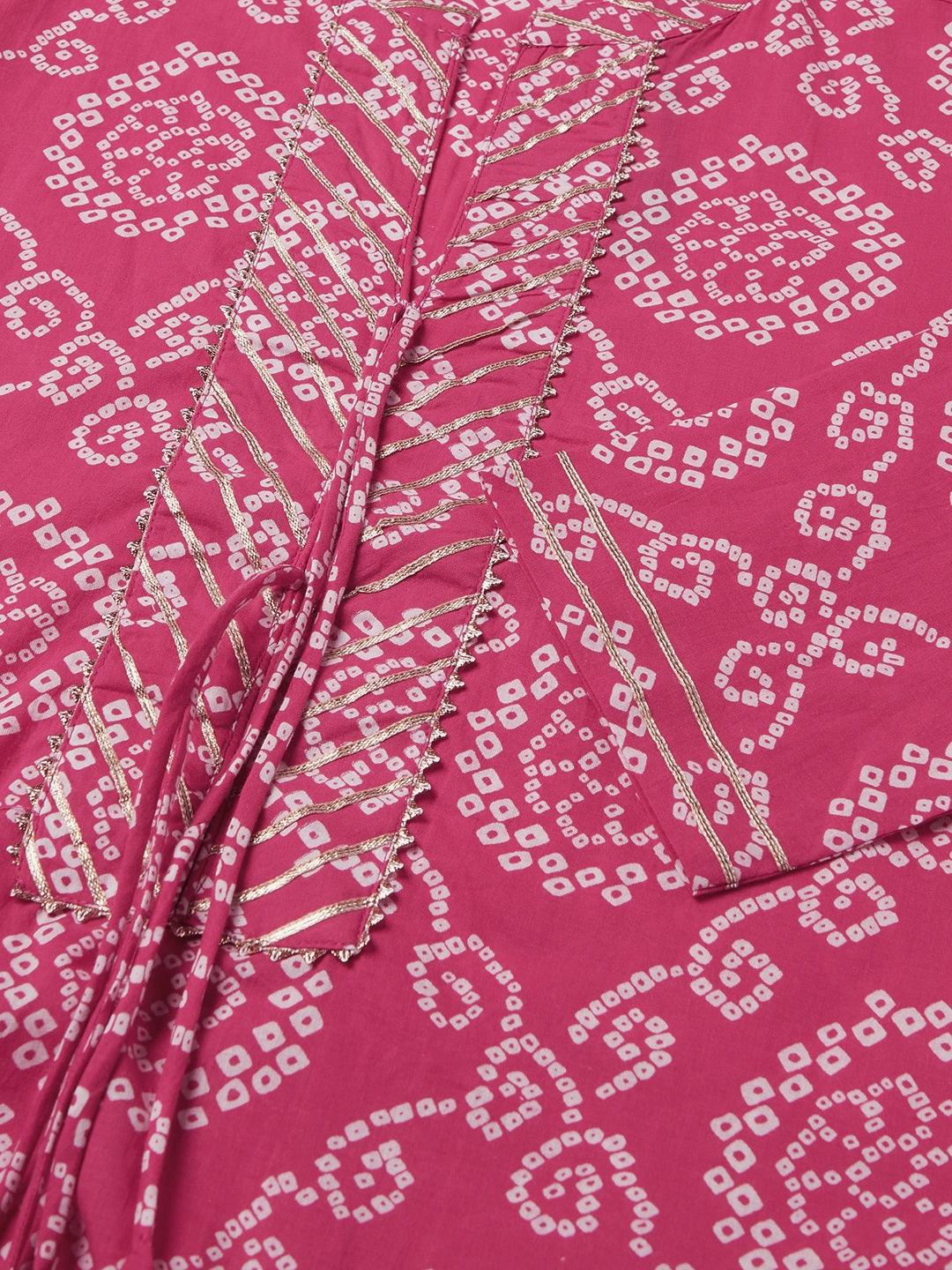  Pink Bandhej Straight Kurta -  world