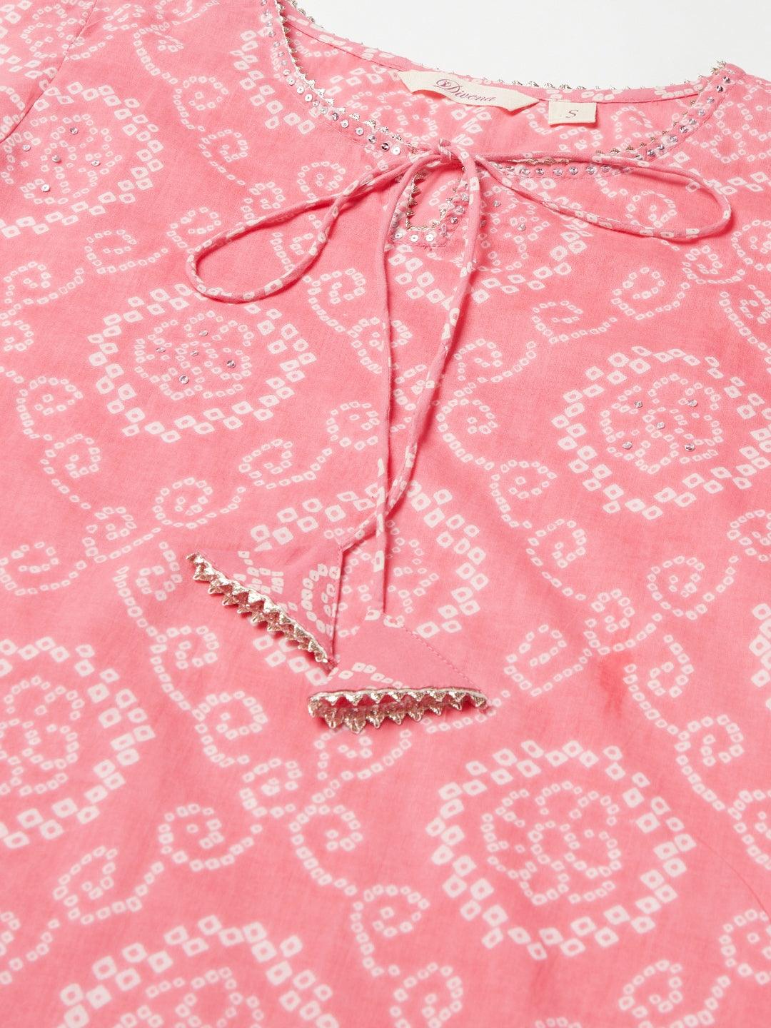  Baby Pink Bandhej Straight Kurta -  world