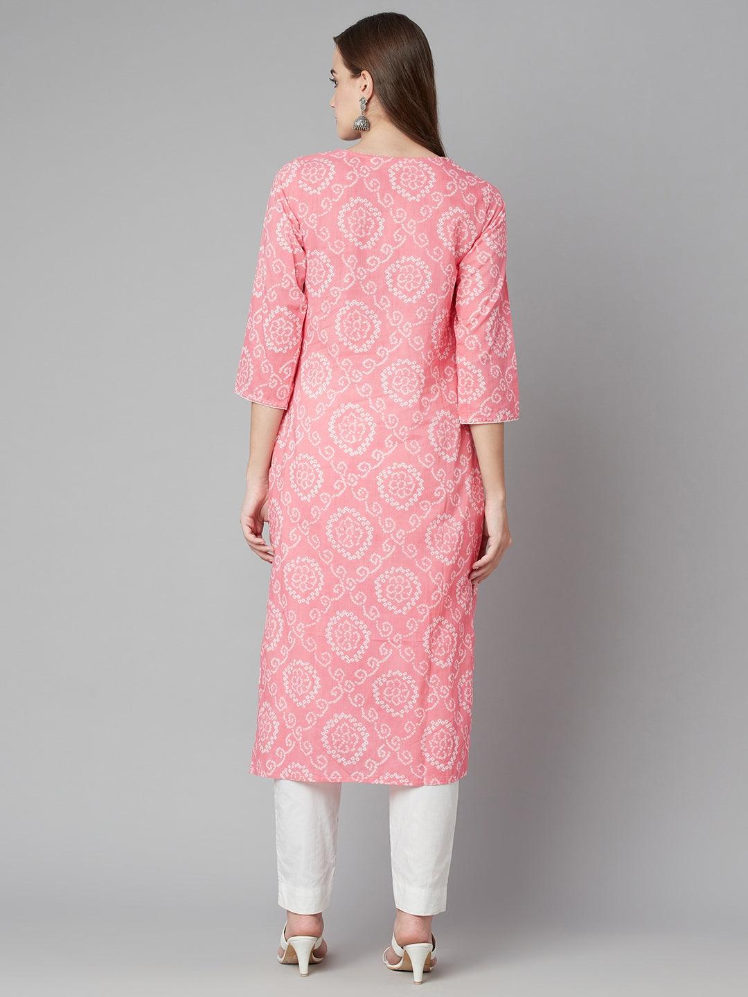  Baby Pink Bandhej Straight Kurta -  world