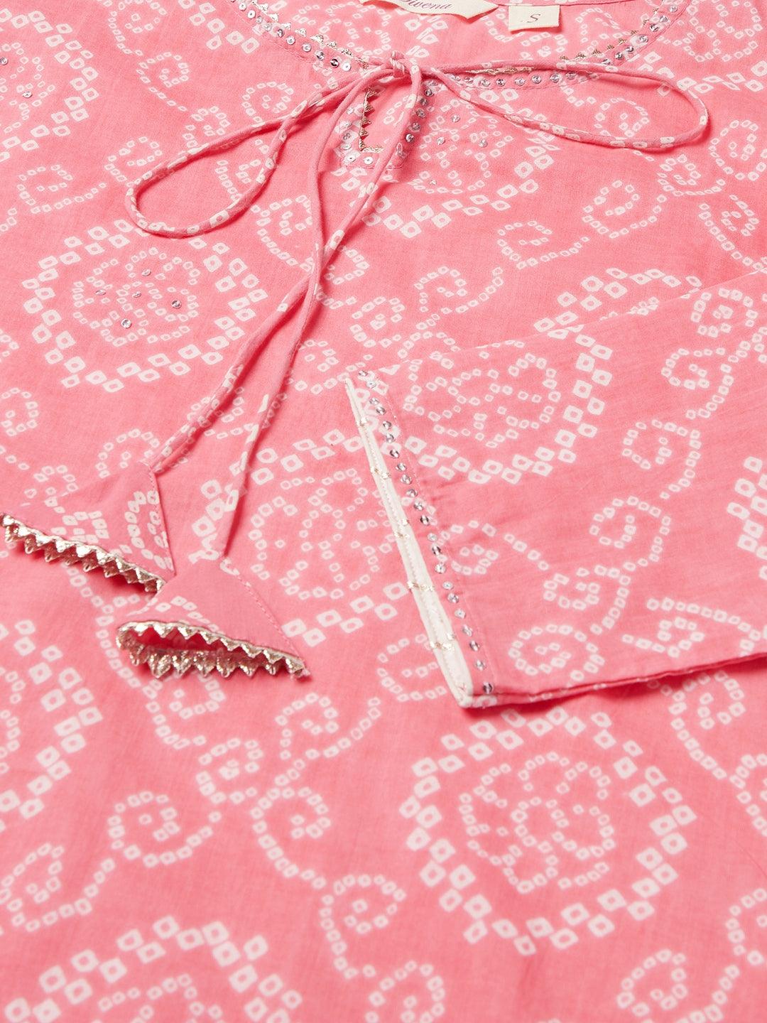  Baby Pink Bandhej Straight Kurta -  world
