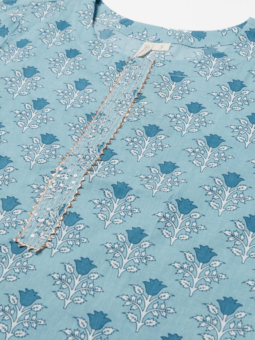  Sky blue Floral Straight Kurta -  world