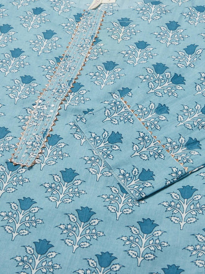  Sky blue Floral Straight Kurta -  world