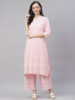 Baby Pink Cotton Kurta Palazzo  Set
