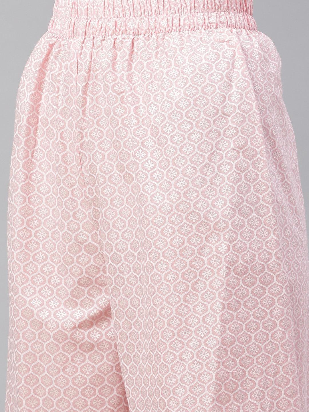  Baby Pink Cotton Kurta Palazzo Set -  world