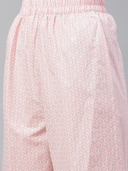  Baby Pink Cotton Kurta Palazzo Set -  world