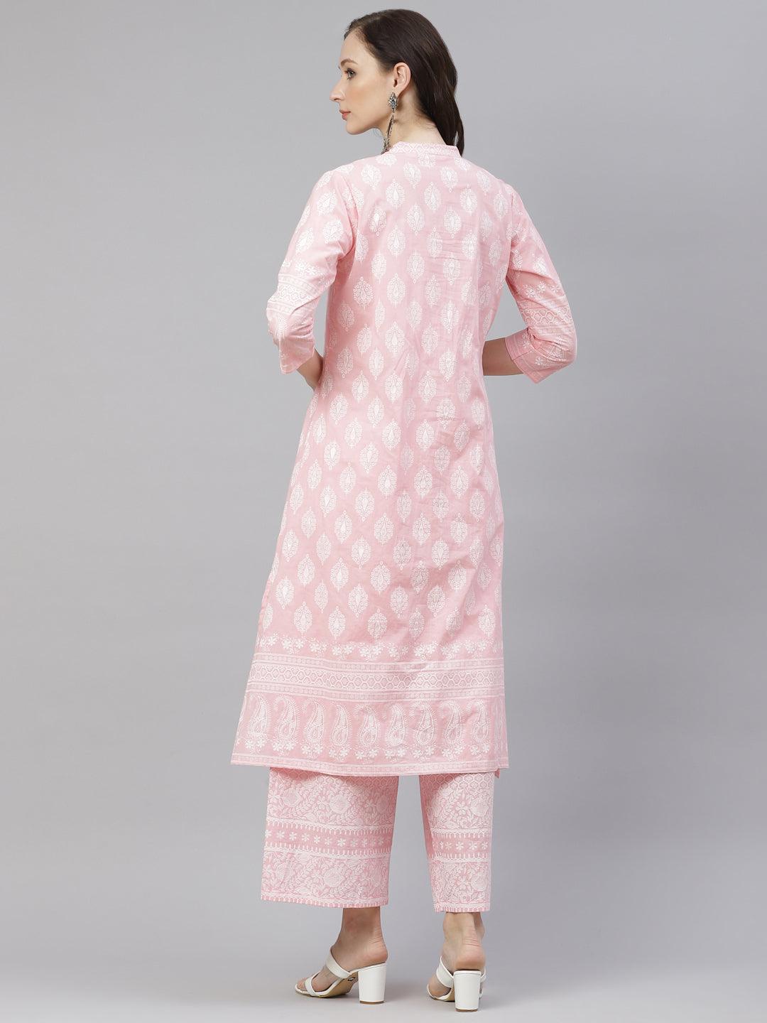  Baby Pink Cotton Kurta Palazzo Set -  world