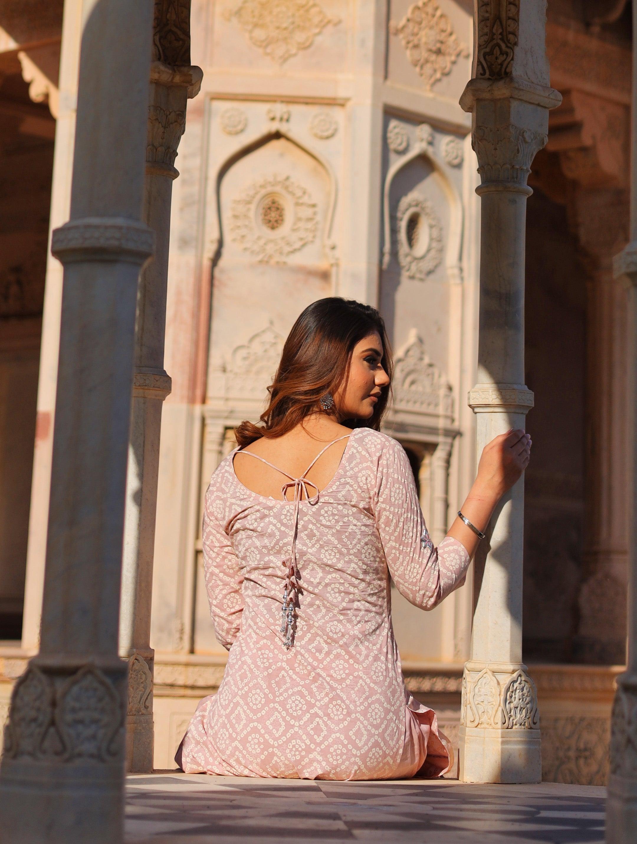  Light Pink Cotton Straight Kurta Palazzo set with Dupatta - world.com