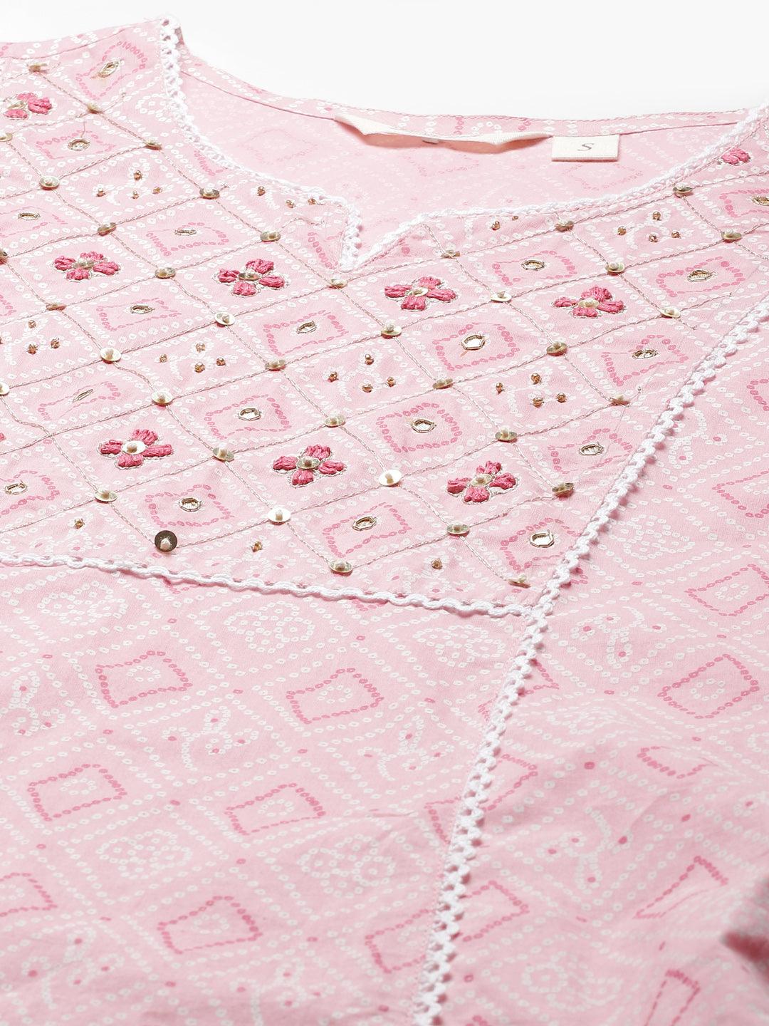  Pink Cotton A-line kurta Pant set with Dupatta -  world