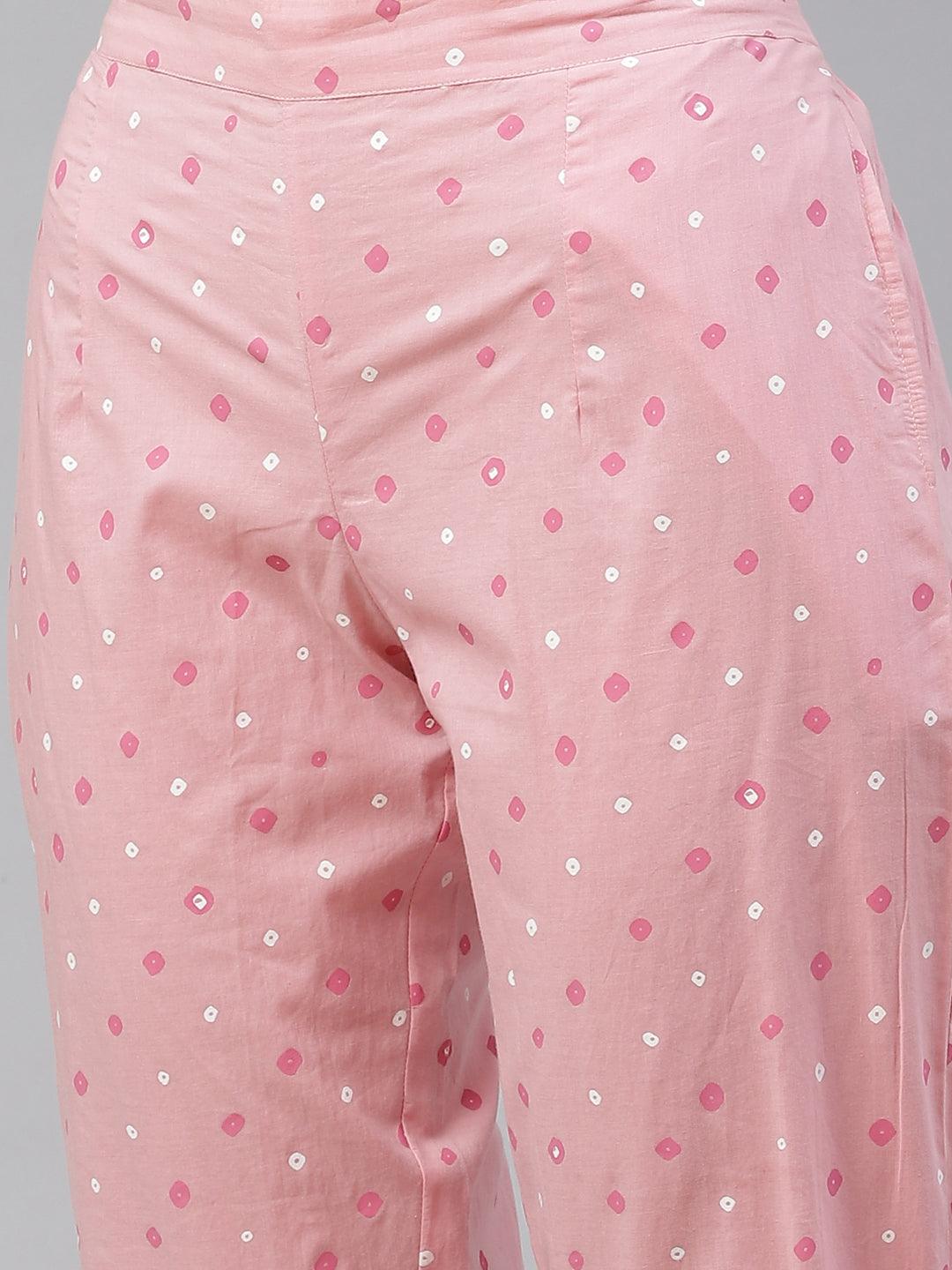  Pink Cotton A-line kurta Pant set with Dupatta -  world