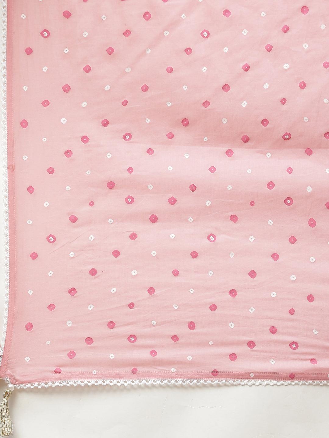  Pink Cotton A-line kurta Pant set with Dupatta -  world