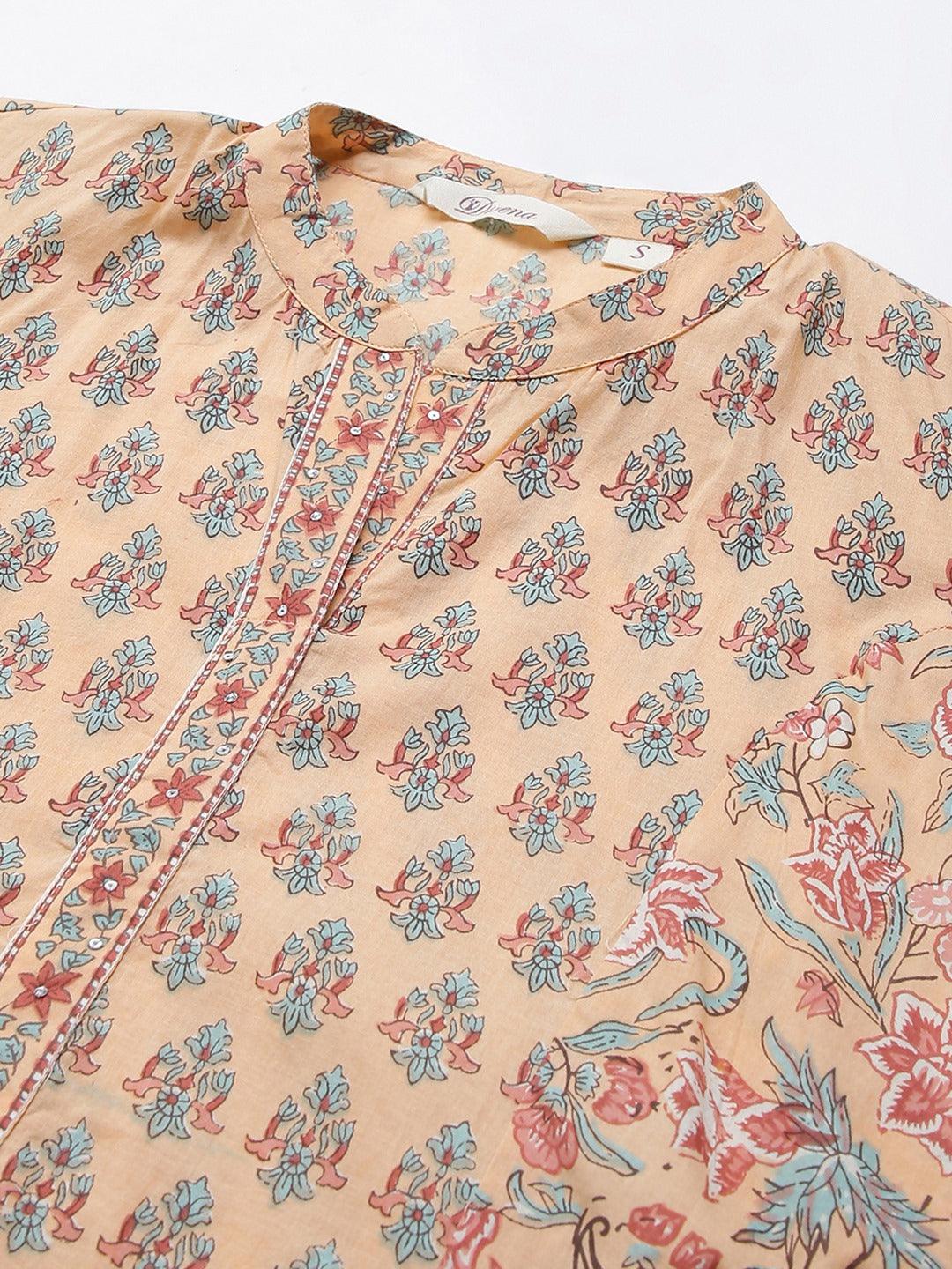   Peach Cotton A-line Kurta -  world
