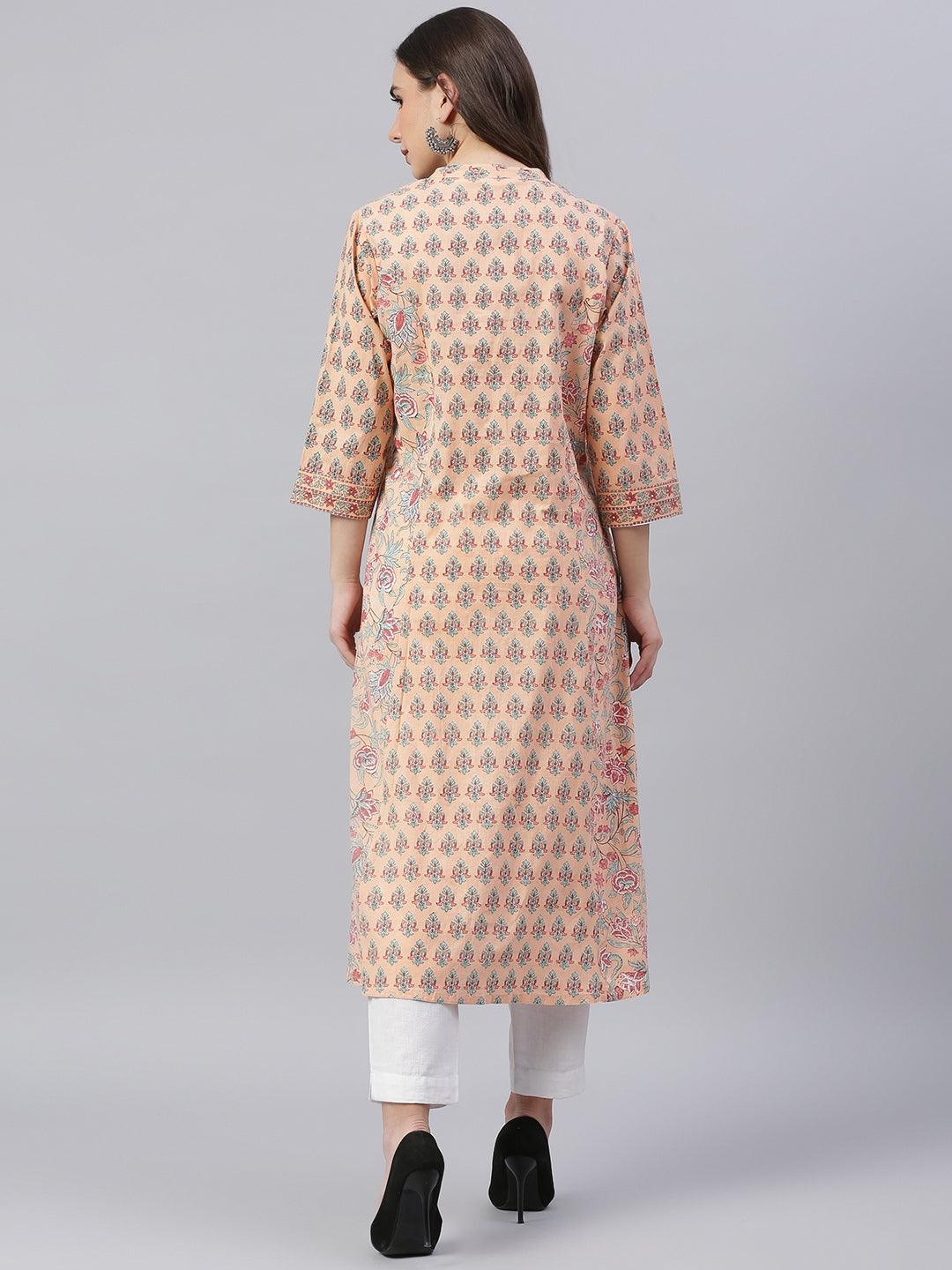   Peach Cotton A-line Kurta -  world