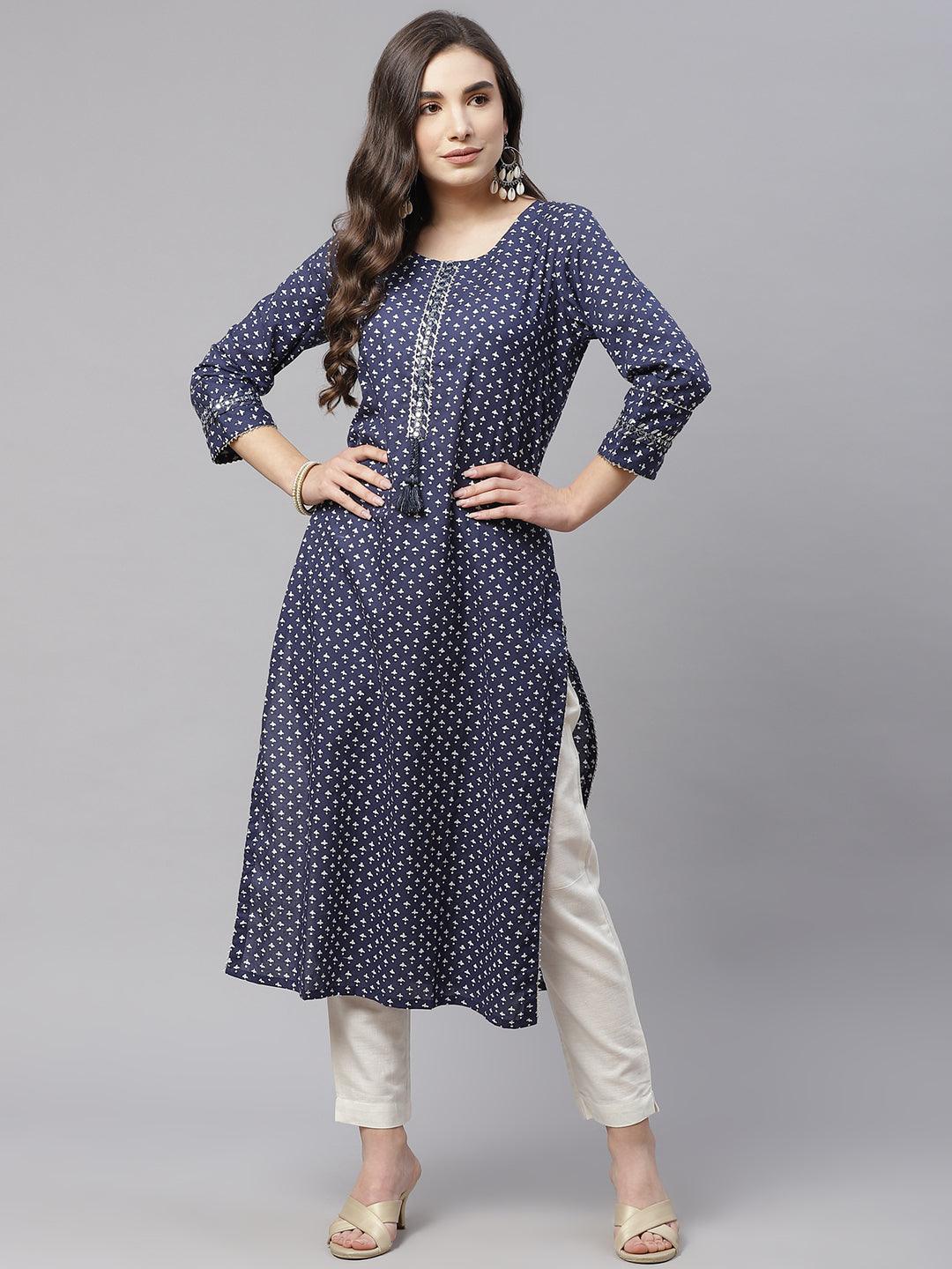  Indigo Cotton Straight Kurti -  world