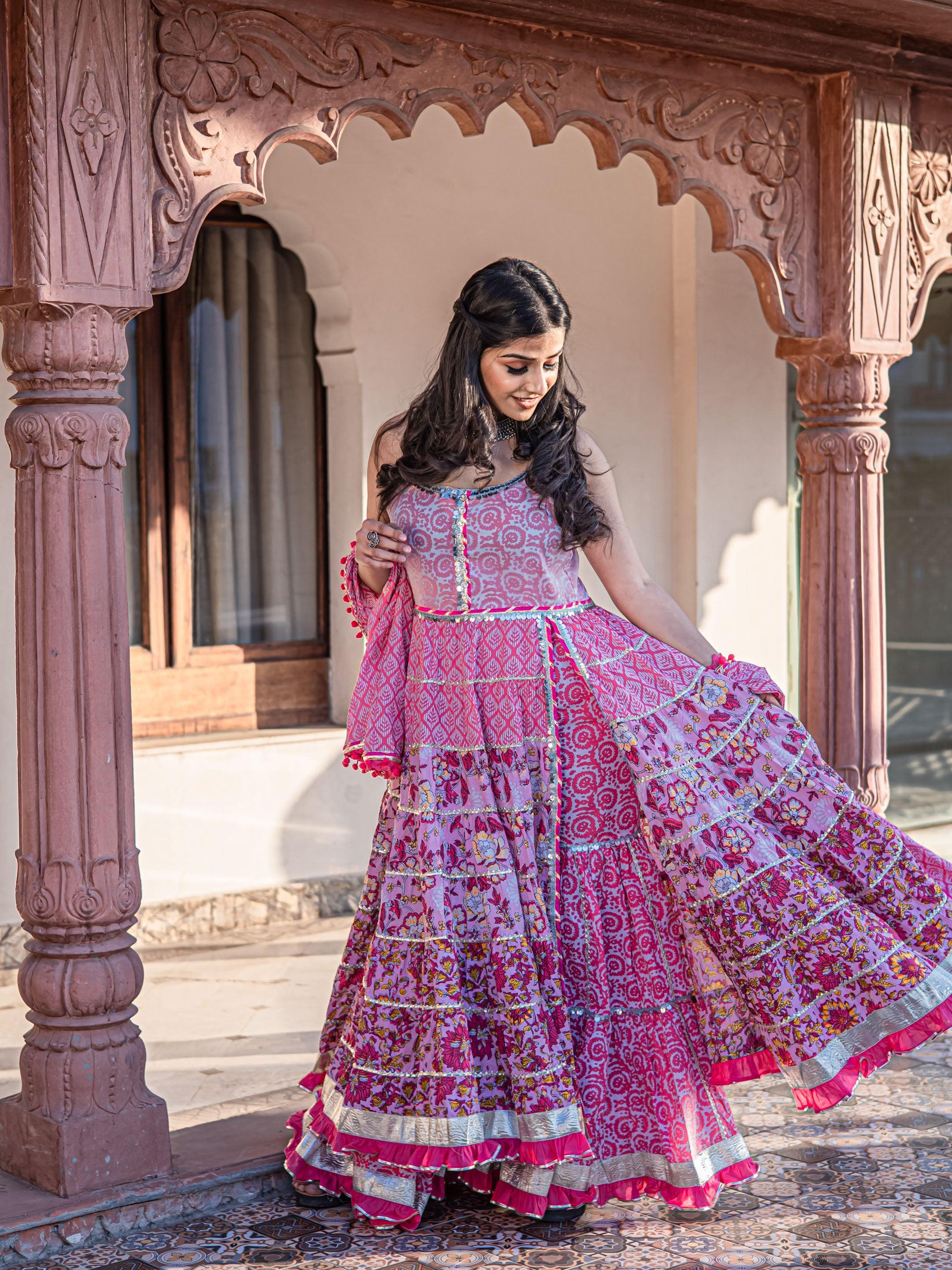  Pink Cotton Sleeves less Anarkali Sharara set with Dupatta - world.com